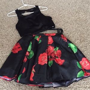 Black and Red Rose Two Piece